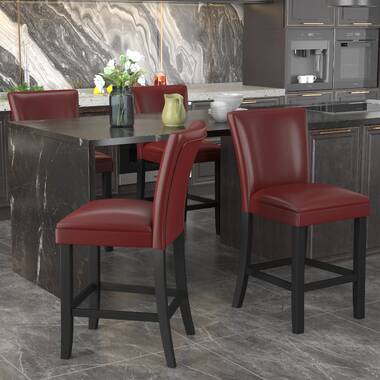 Red leather counter online height chairs